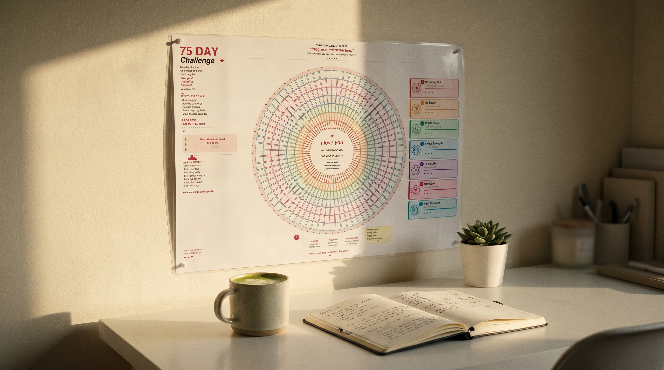 Wellness tracker on kitchen fridge