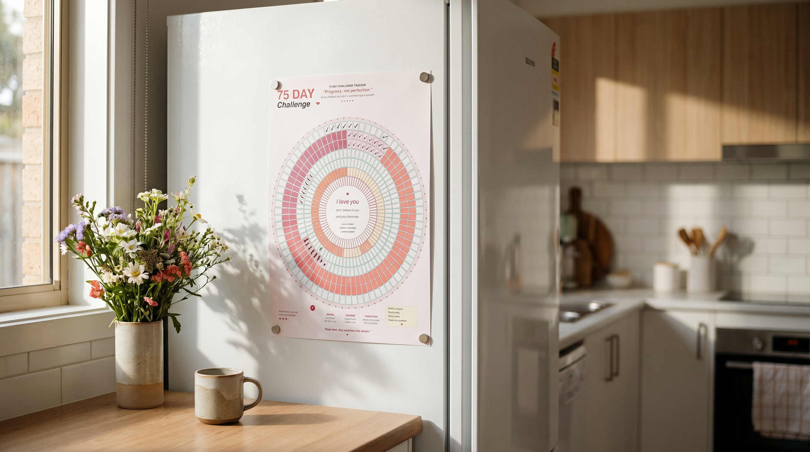 Wellness tracker on study desk wall